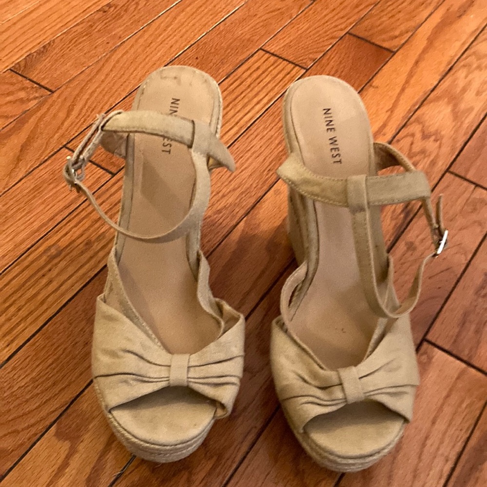 Nine West Sandals cloth 5” inches heels wrap around ankle & buckle open toe sz10
